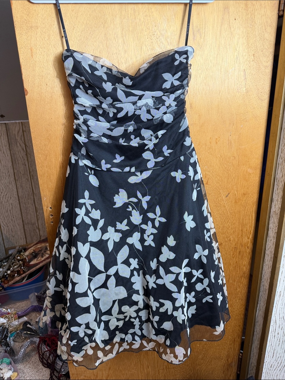 B Darlin Black Strapless Floral A-Line Dress